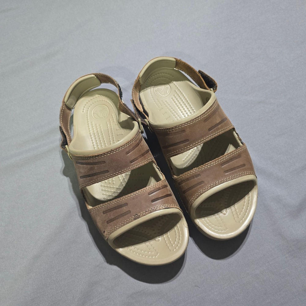 Crocs Yukon Mesa Sandal Mens 12 Brown Leather Strap Sport Outdoor